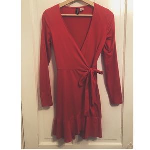 red wrap dress